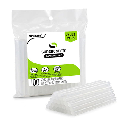 Surebonder DT-100 Made in the USA All Purpose Stik-Mini Glue Sticks-All Temperature-5/16"D, 4"L Hot Melt Glue Sticks-100 Sticks per bag