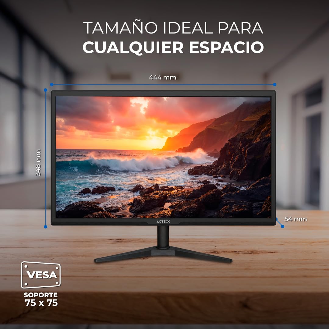 Acteck Captive Brite Monitor Plano CB185, 18.5", TN, HD, 60Hz, 5ms, Low-Blue Light, VGA, HDMI 1.4, VESA 75mm, Negro