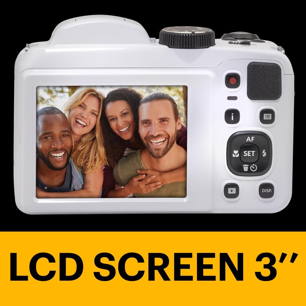 Kodak PIXPRO AZ255-WH Cámara Digital de 16 MP, Zoom óptico de 25 x 24 mm, Lente Gran Angular, estabilización óptica de Imagen, 1080P, Full HD, Video, cámara de vlogging LCD de 3 Pulgadas (Blanco)