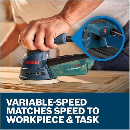 Bosch - Lijadora orbital con bolsa de transporte | 7.500-12.000 OPM, velocidad variable, freno amortiguador de almohadilla, almohadilla de gancho y bucle, bote de microfiltro