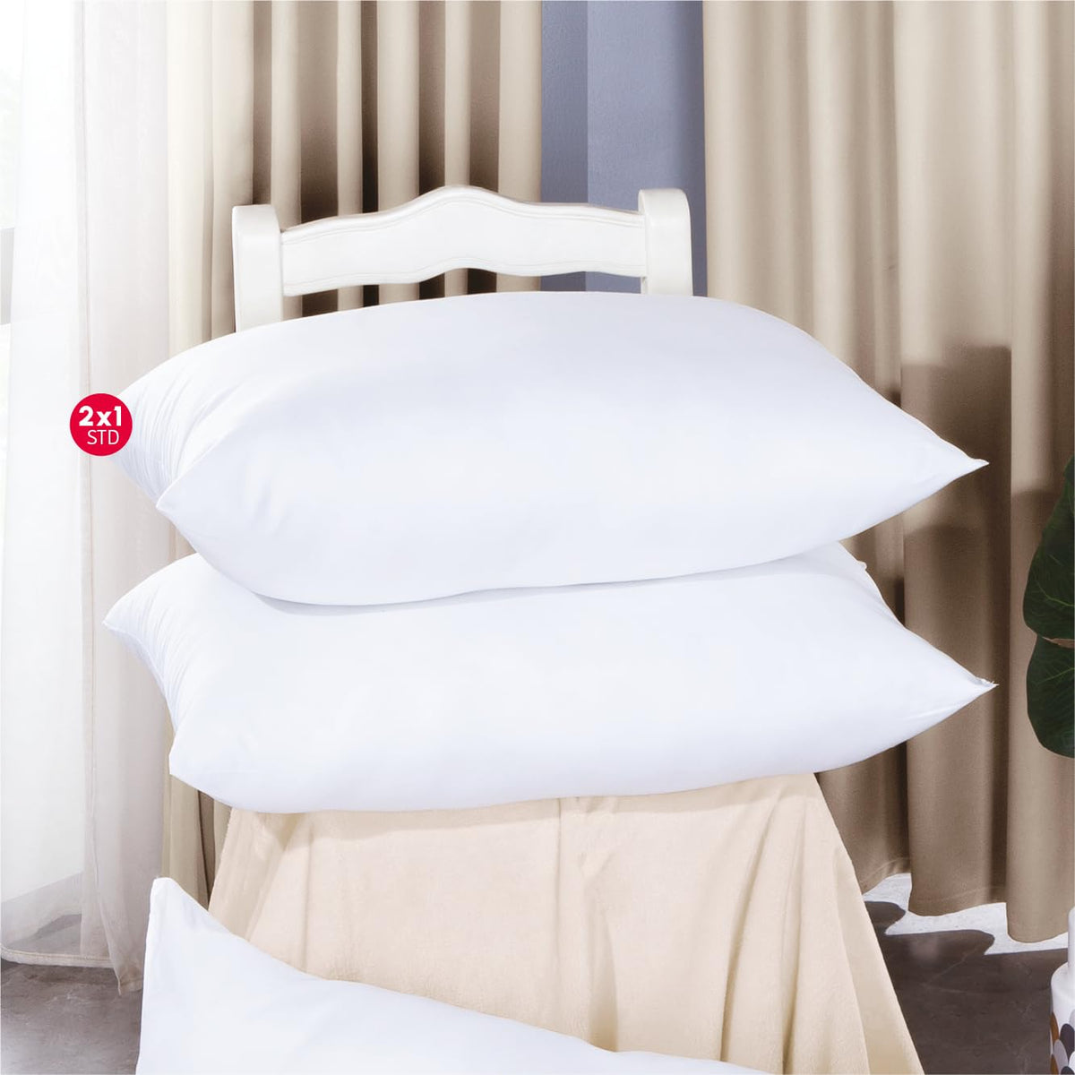 Colchas Concord Almohada de Microfibra, Color Blanco, 100% Poliéster, Tamaño Estándar, Suave e Hipoalergénica para Descanso Reparador, Relleno de Alta Densidad Que Conserva su Forma, 2 Piezas