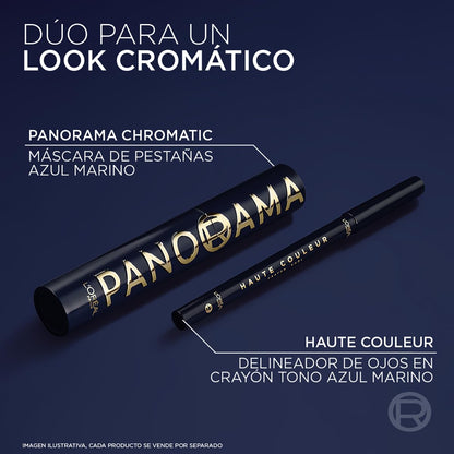 L'Oreal Paris, Panorama Chromatic Blue Suede Máscara De Pestañas Voluminizadora, Ojos Que Lucen 1.4X Más Grandes Y Pestañas Con Mayor Volumen, Tono Azul Marino