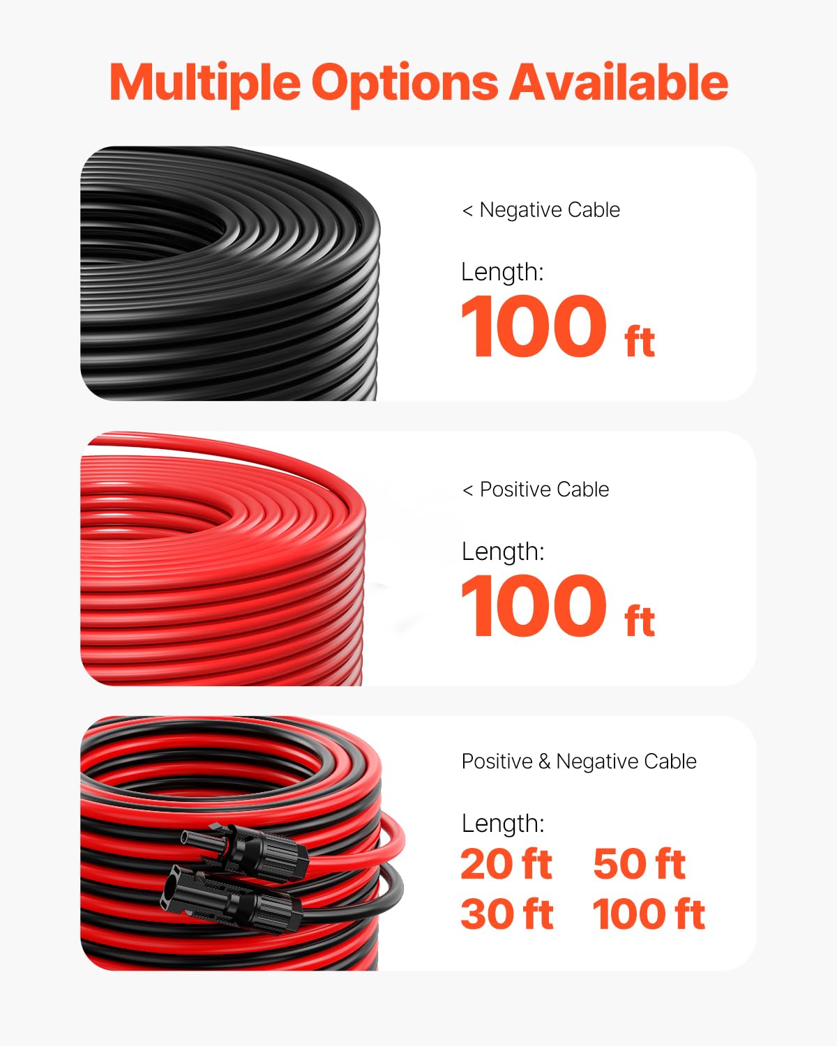 VEVOR - Cable de extensión de panel solar de 100 pies, cable de extensión solar de 10 AWG con conectores impermeables hembra y macho, cable fotovoltaico de 6 mm² para paneles solares del hogar, barco