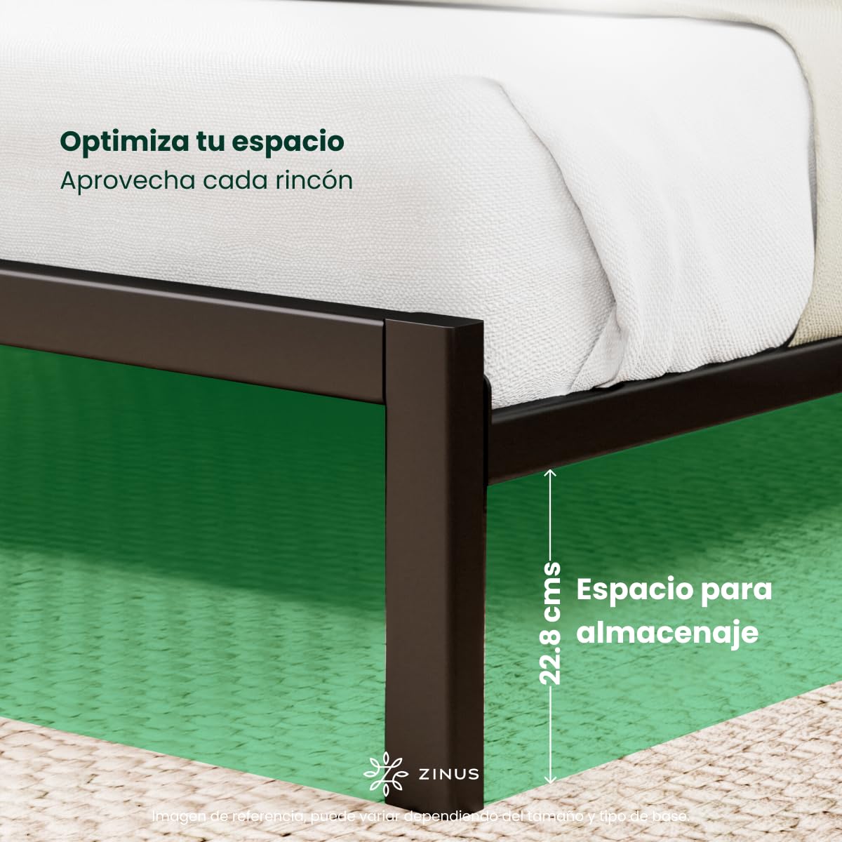 Zinus Shen | Base de Cama con Cabecera Metálica con Bamboo Individual Color Negro Estilo Contemporáneo 9 Patas y Listones de Fácil Armado | Embalaje en Caja