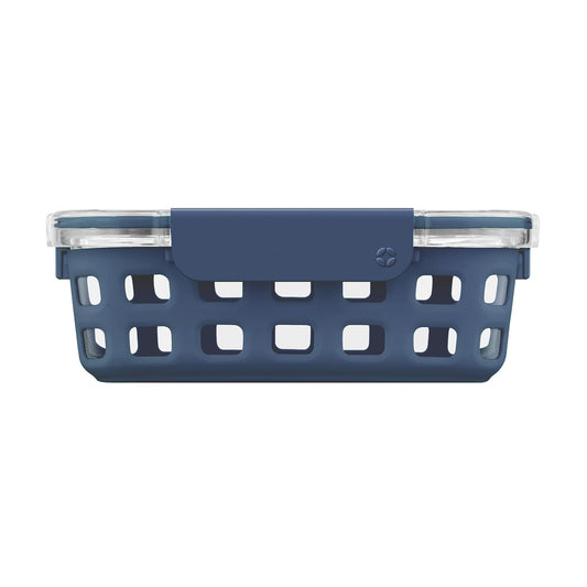 Ello Duraglass Recipiente de Vidrio 5 Tazas Almacenamiento Alimentos | Recipiente de vidrio de 5 tazas con funda de silicona, tapa a prueba de fugas, apto para microondas, congelador y lavaplatos