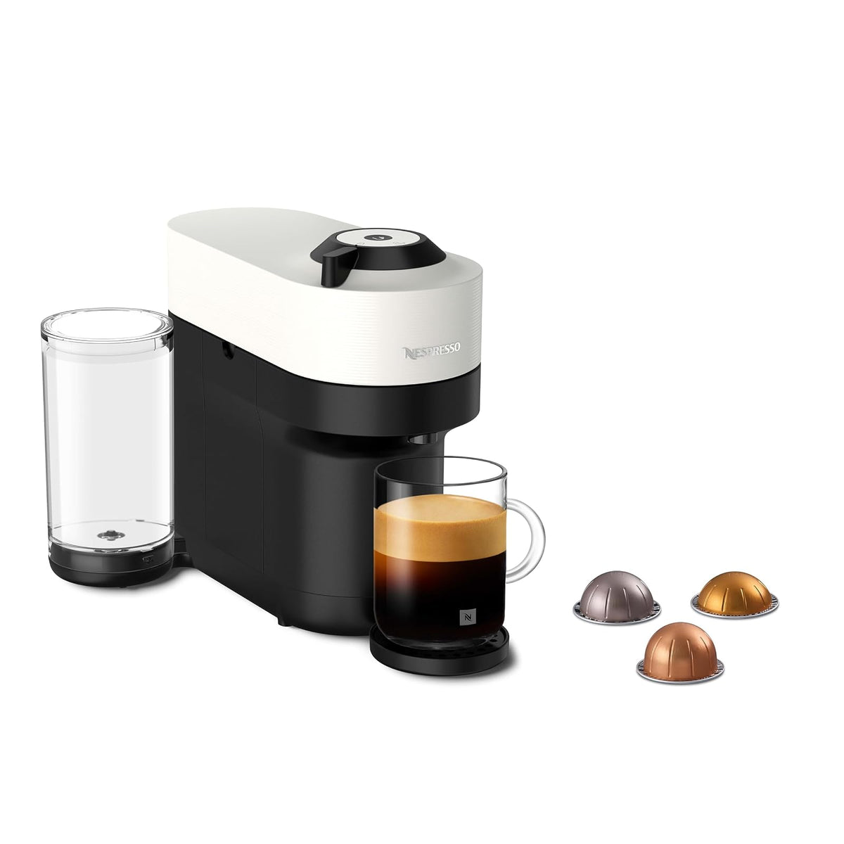 Nespresso Cafetera Vertuo Pop Negra con Espumador y 12 Cápsulas de Regalo - Vertuo Pop - Blanco