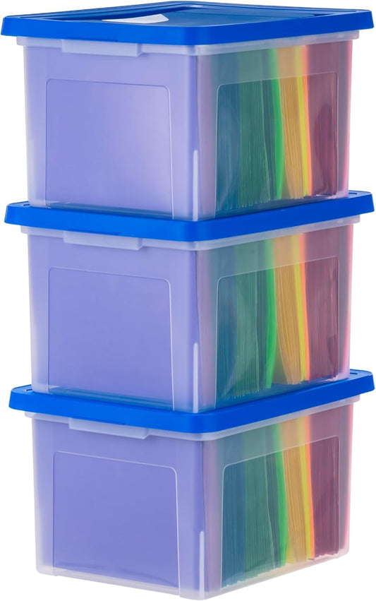 IRIS USA - Caja de archivos, caja organizadora de archivos de plástico con tapas, cartas/archivos legales, caja de documentos importante, contenedor de almacenamiento portátil, apilable, encajable