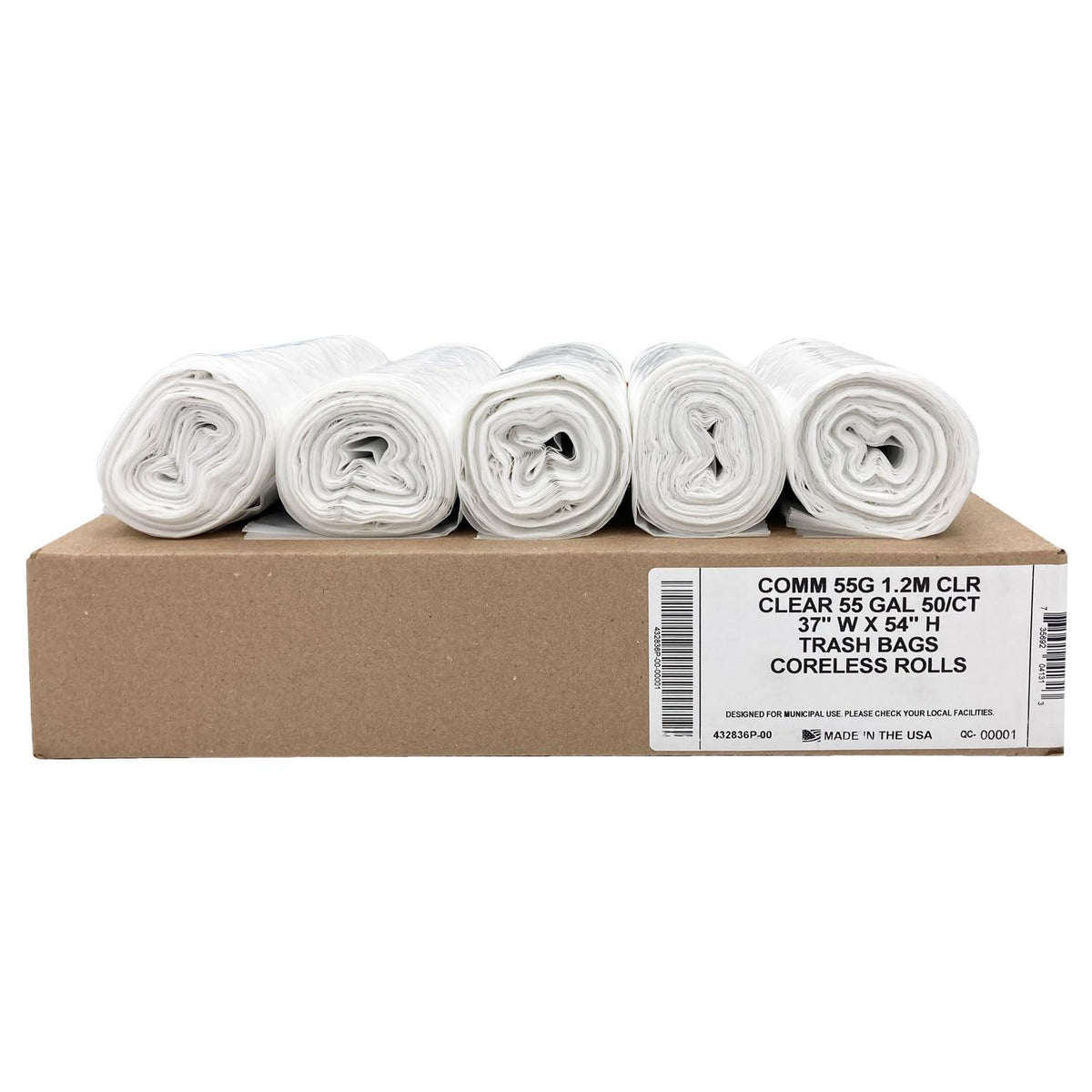 Ultrasac - Bolsas de basura transparentes de 55 galones (valor de 50 unidades) – Plástico de resistencia industrial equivalente a 1.5 mil 37 pulgadas x 54 pulgadas para latas de 50-55 galones – Se