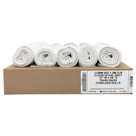 Ultrasac - Bolsas de basura transparentes de 55 galones (valor de 50 unidades) – Plástico de resistencia industrial equivalente a 1.5 mil 37 pulgadas x 54 pulgadas para latas de 50-55 galones – Se