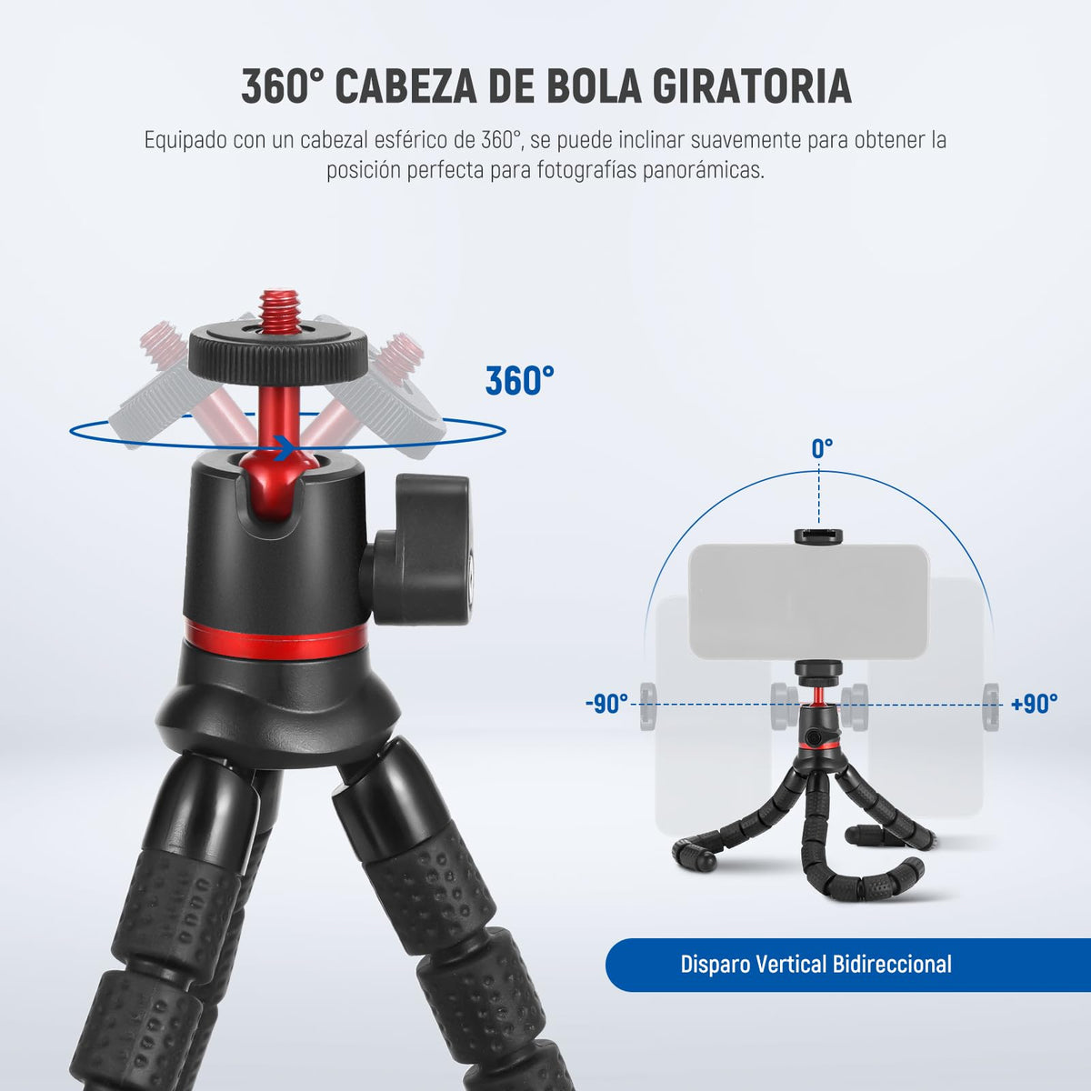 Neewer - Trípode para iPhone con Adaptador de Montaje de cámara de acción y Soporte para teléfono, Mini cámara Flexible para trípode Compatible con GoPro Samsung DSLR cámara Web para Vlog, grabación