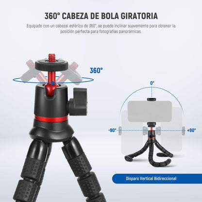 Neewer - Trípode para iPhone con Adaptador de Montaje de cámara de acción y Soporte para teléfono, Mini cámara Flexible para trípode Compatible con GoPro Samsung DSLR cámara Web para Vlog, grabación