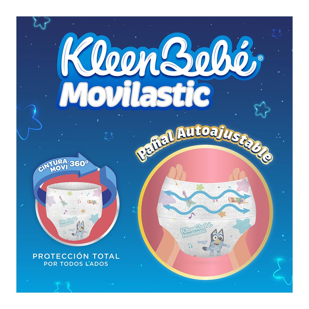 KleenBebé Movilastic Bluey Pañal Desechable para bebé, Talla Jumbo Unisex, Paquete con 40 Piezas, Ideal para Bebés de 11 a 14 kg