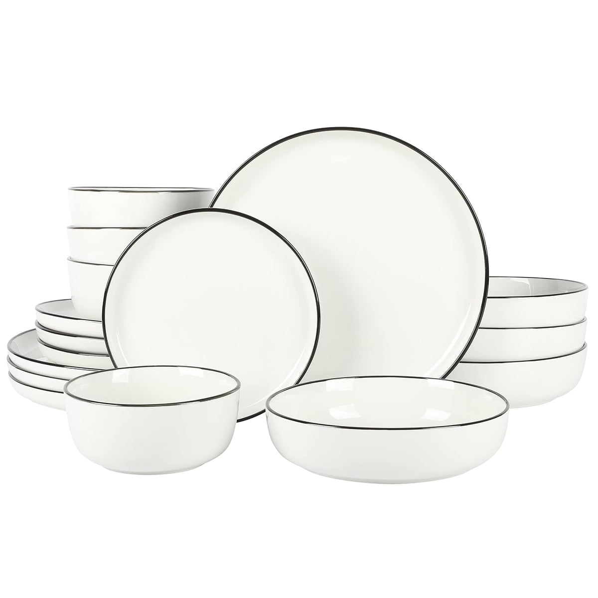 Gibson Home Oslo Juego de Vajilla de Porcelana 16 Piezas Blanco - Blanco con borde negro (Oslo) - Service for 4 (16pcs) - Juego de vajilla