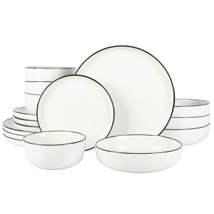 Gibson Home Oslo Juego de Vajilla de Porcelana 16 Piezas Blanco - Blanco con borde negro (Oslo) - Service for 4 (16pcs) - Juego de vajilla