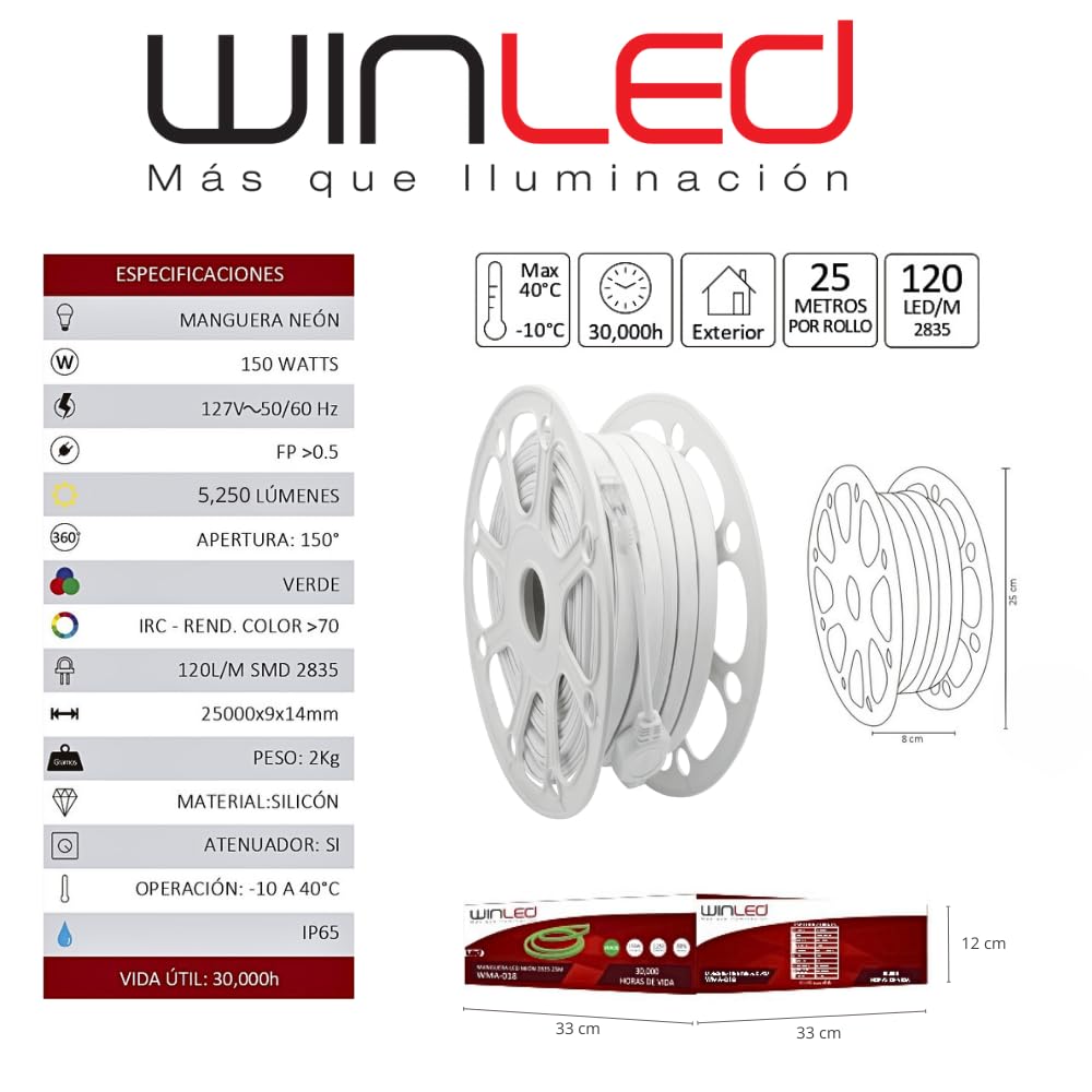Winled WMA-018 Manguera Neón Doble LED 2835 25m Verde 150w
