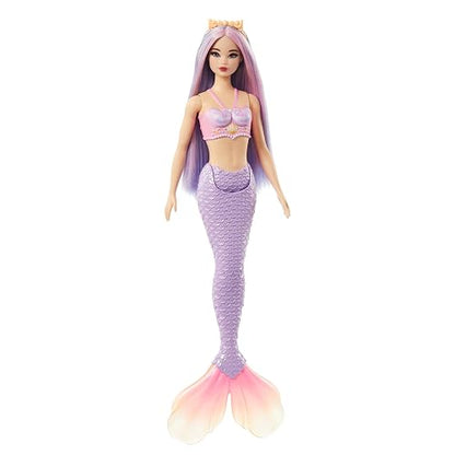 Barbie Fantasía Muñeca Sirena Cabello Lila para niñas de 3 años en adelante