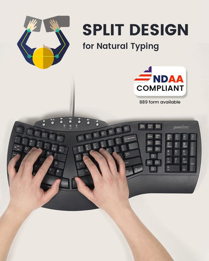 Perixx PERIBOARD-512B Teclado ergonómico con Cable - Teclado Dividido, reposamuñecas, Escritura Natural, conectividad USB con Cable - Inglés de EE. UU. - Negro