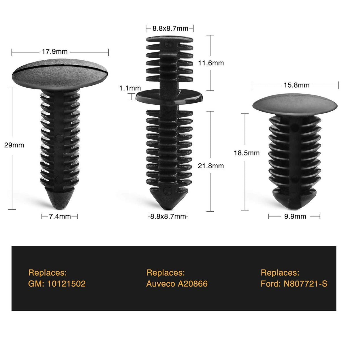 GOOACC Surtido de 146 Piezas de Clips de Sujeción de Parachoques de Nailon para Auto, Negro, GRC-88