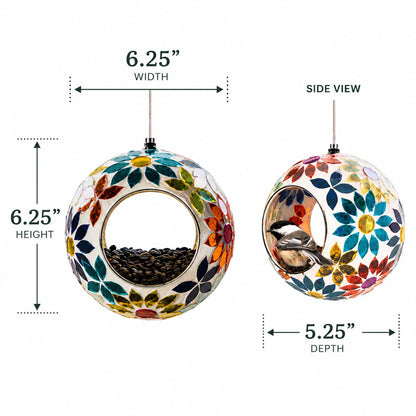 Comedero Colgante de Vidrio para pájaros en el Patio Trasero, Multicolor, para pájaros, para Exteriores, comedero de Mosaico, Forma Redonda, comedero Salvaje