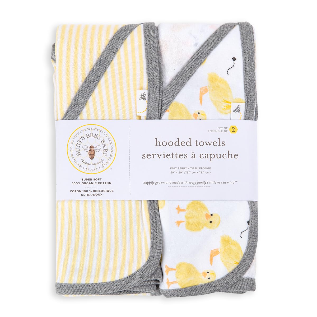 Burt's Bees Baby - Toallas con Capucha, Rizo de Punto Absorbente, súper Suave, de una Sola Capa, 100% algodón orgánico (Patos pequeños, Paquete de 2), 2 Unidades (Paquete de 1)