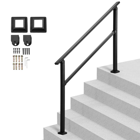 VEVOR Pasamanos de Exterior para Escalera Kit de para 4 a 5 Escalones Tubo Cuadrado con Barra Horizontal Rieles de Soporte de Acero al Carbono para Escaleras de Hormigón, Terraza, Negro