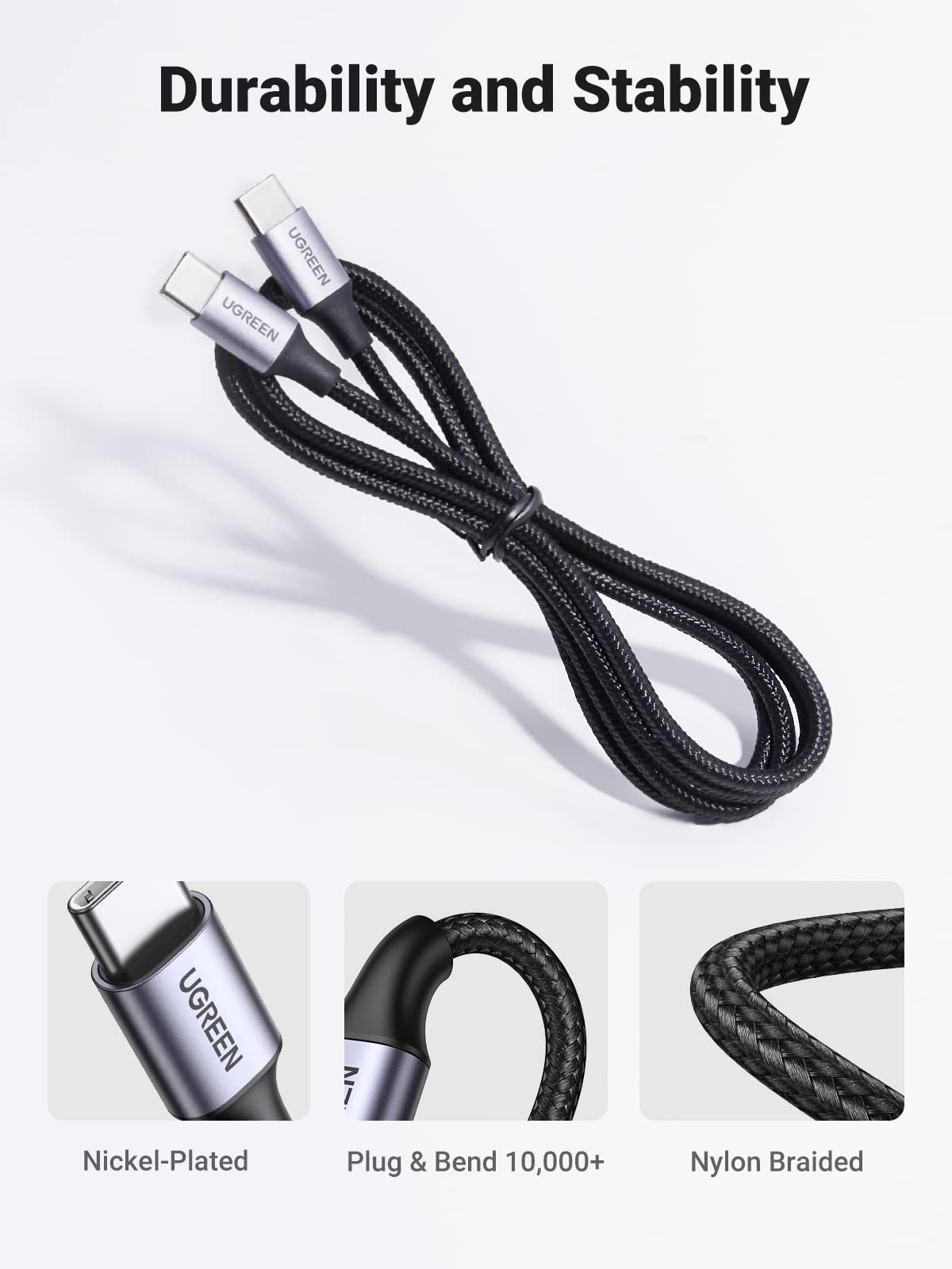 UGREEN - Cable de carga rápida con velocidad de transferencia de datos de 480 Mbps, computadoras tipo C a smartphones, sincronización de datos de 1 m, color negro