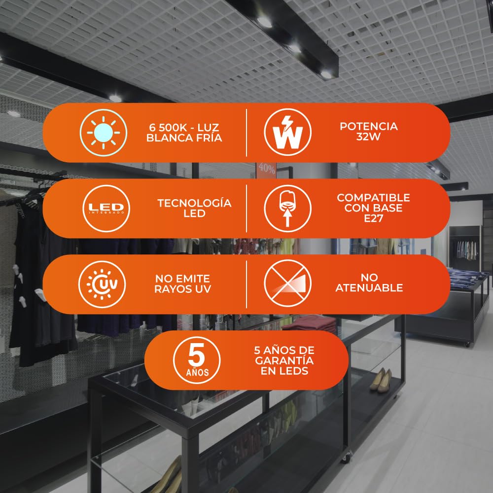 Tecnolite - Foco de Alta Potencia 360° LHB LED Filamento 32 W, Luz Blanca Fría, Base E27, Foco Omnidireccional