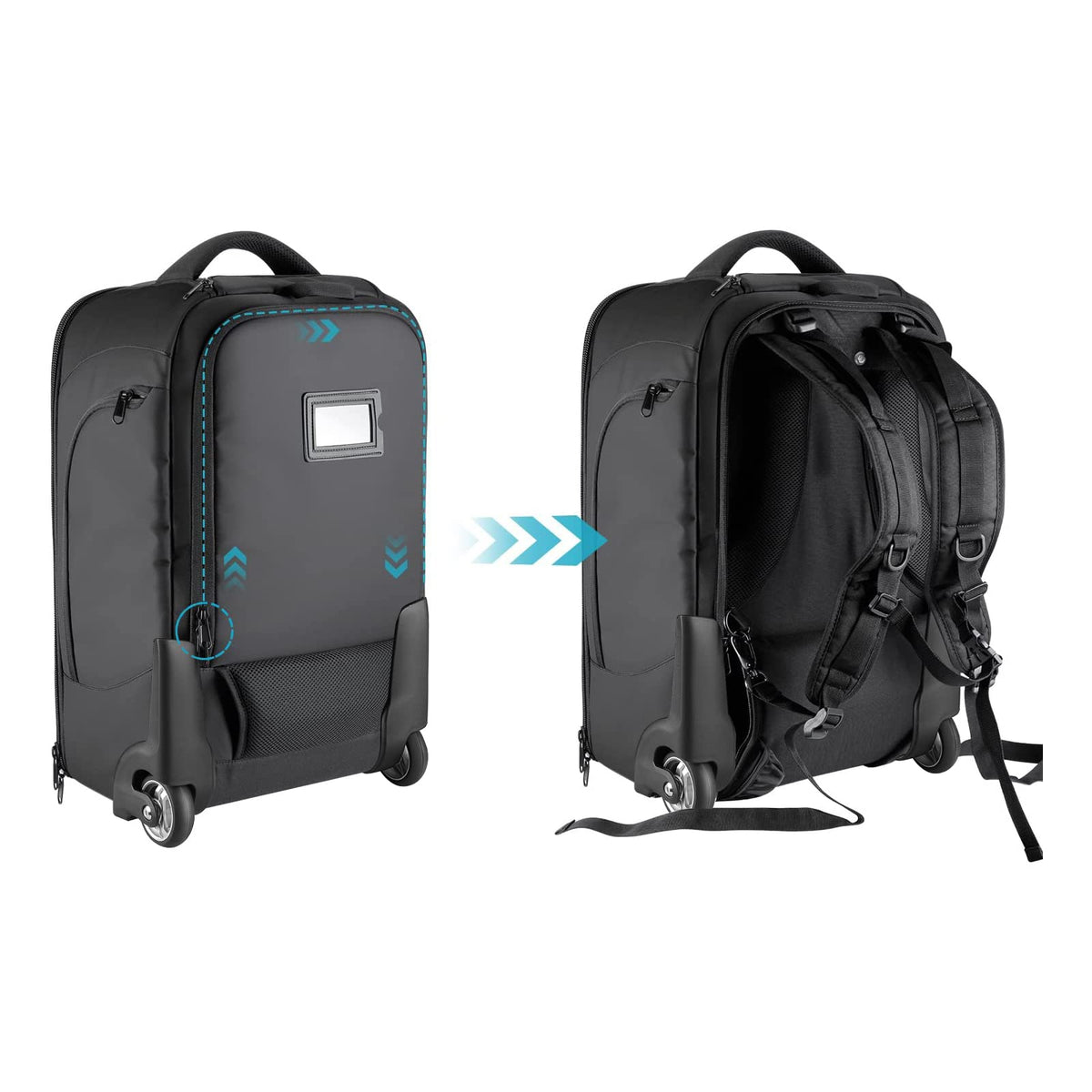 Neewer 2-in-1 Convertible Wheeled Camera Backpack Luggage Trolley Case with Double Bar, Anti-shock Detachable Padded Compartment for SLR/DSLR Cameras, Tripod, Lens and Other Accessories (Black/Grey)