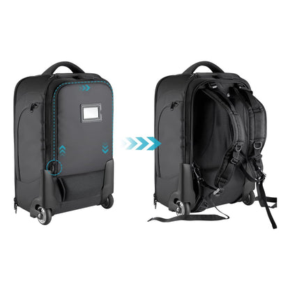 Neewer 2-in-1 Convertible Wheeled Camera Backpack Luggage Trolley Case with Double Bar, Anti-shock Detachable Padded Compartment for SLR/DSLR Cameras, Tripod, Lens and Other Accessories (Black/Grey)