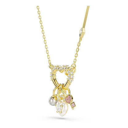 Colgante Swarovski Idyllia, Cortes mixtos, Corazón, Llave, Rosa, Chapado en oro