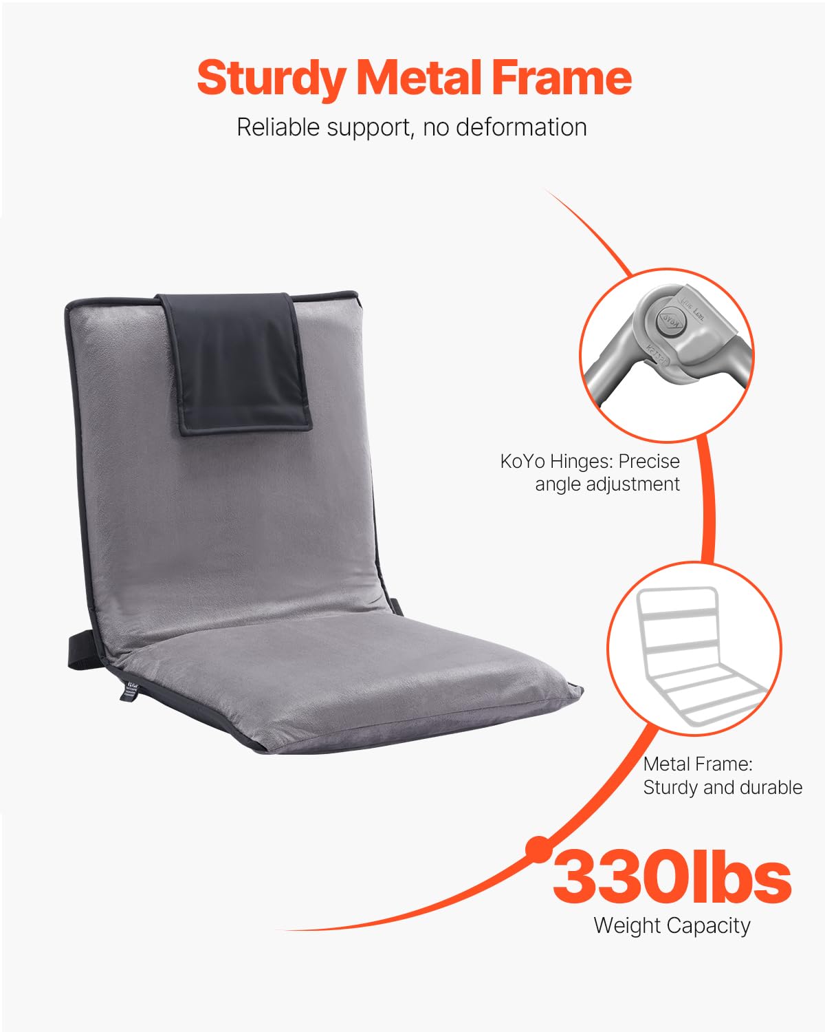 VEVOR Silla de Suelo Ajustable de 6 Posiciones con Respaldo para Meditación, Sillón Plegable 465 x 530 x 520 mm para Leer, Ver Televisión, Sillón Portátil para Niños, Adolescentes y Adultos, Gris