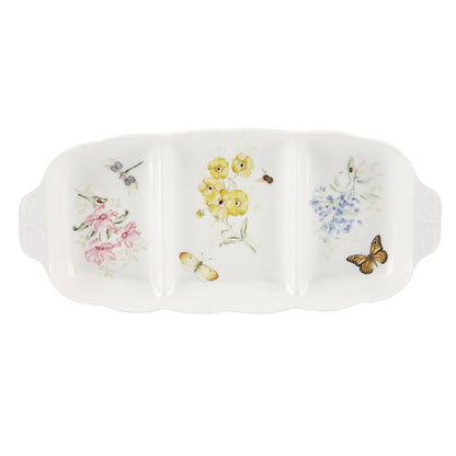 Lenox Butterfly Meadow - Bandeja rectangular para sándwiches, blanco - Bandeja dividida para servir
