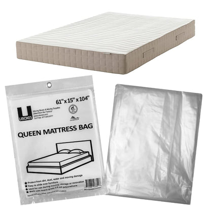 uBoxes Queen - Fundas de colchón de poliéster, 61 x 15 x 104 pulgadas, resistente, 2 mil, 1 paquete (Queencover01), plástico transparente