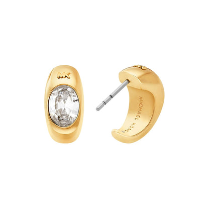 Aretes de aro para mujer de Michael Kors con piedras ovaladas de latón chapado en oro, MKJ8478710