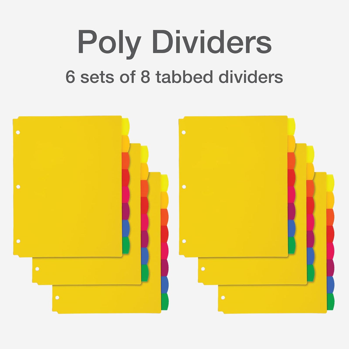 Oxford - Divisores de plástico para carpeta de 3 anillos, divisor de carpeta de plástico duradero, 8 pestañas, pestañas multicolor, 3 agujeros perforados, tamaño carta, 6 juegos (89601)