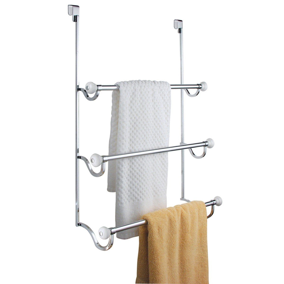 InterDesign York Lyra Shower Caddy, Satin | Espacio extra amplio, 9.75 x 4 x 22 pulgadas, ganchos para maquinillas de afeitar, toallas, champú, acondicionador, jabón - Cromado