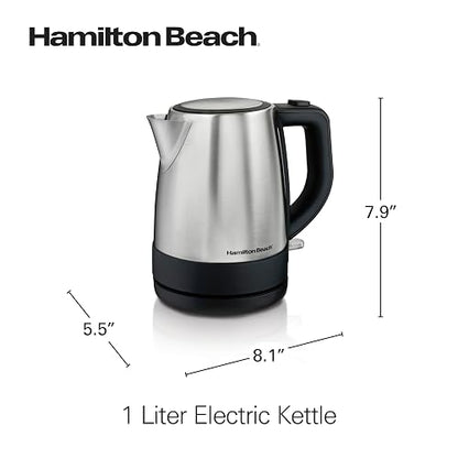 Hamilton Beach Tetera Eléctrica de 1 Litro/Hervidor de Agua Eléctrico, Fácil Vertido, Acero Inoxidable (40998)