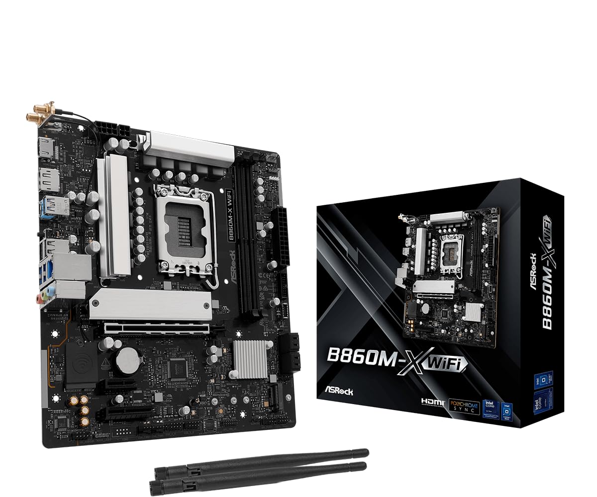 ASRock B860M X WiFi 6E DDR5 hasta 9066+ (OC) MHz 128GB M.2 B860 LGA1851 Micro ATX Placa Base Intel Core Ultra (Serie 2) BIOS Flashback SATA3 6.0 GB/s PCIe 4.0 x16 Realtek 2.5G LAN 7 x USB 3.2