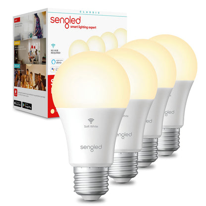 Sengled - foco de luz Alexa, bombillas inteligentes, bombillas inteligentes que funcionan con Alexa y Google Assistant, bombillas WiFi A19 blanco suave (2700 K), no requiere concentrador, 800 lm