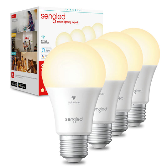 Sengled - foco de luz Alexa, bombillas inteligentes, bombillas inteligentes que funcionan con Alexa y Google Assistant, bombillas WiFi A19 blanco suave (2700 K), no requiere concentrador, 800 lm