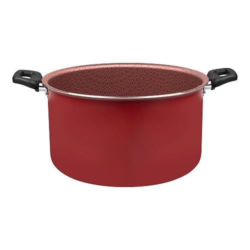 Ekco | Olla con Tapa Classic Aluminio Antiadherente Rojo Geothermic 24 cm | Tapa de vidrio, Fácil limpieza, Libre de PFOA, Cocción uniforme, Asas remachadas, Tapa de vidrio, Baquelita aislante