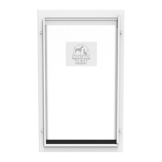 Hakuna Pets Puerta de Aluminio Extra Grande para Perros y Gatos con Panel de Bloqueo para Pantallas, Puertas y Paredes de hasta 2.8 Pulgadas de Grosor, para Petsup de hasta 220 Libras, Color Blanco