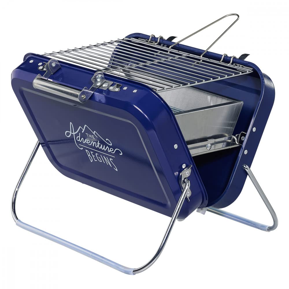 Gentlemen Hardware – Barbacoa de carbón portátil retro con funda de transporte de metal, ligera, para asar sobre la marcha, fácil de montar, duradera, práctica (azul)