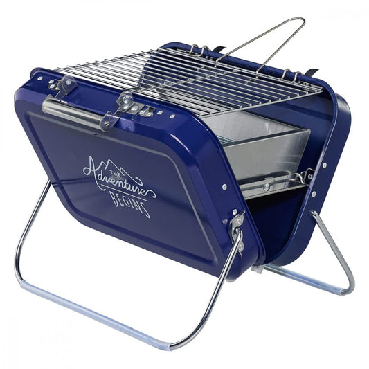 Gentlemen Hardware – Barbacoa de carbón portátil retro con funda de transporte de metal, ligera, para asar sobre la marcha, fácil de montar, duradera, práctica (azul)