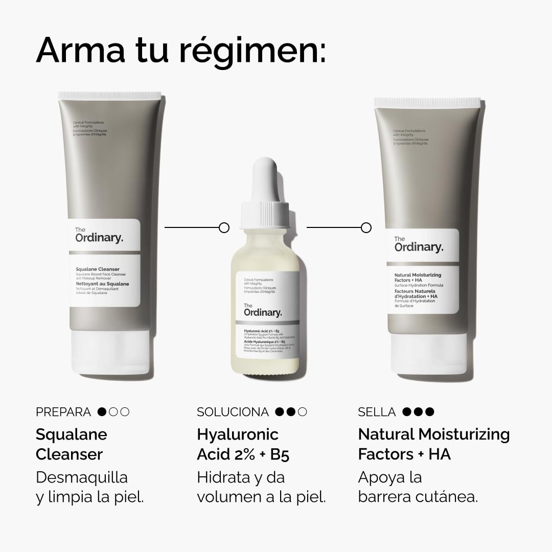 The Ordinary Hyaluronic Acid 2% + B5, Suero Hidrante con Ácido Hialurónico y Ceramidas — Suero de hidratación multiprofunda para piel más suave y con volumen, 30ml