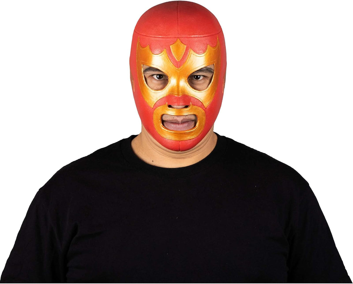 REV Máscara De Luchador Mexicano Guerrero Escarlata Para Adulto, Diseño Rojo Y Dorado Enmascarado De Lucha Libre, Ideal Para Halloween, Eventos Deportivos, Cosplay, Porras Y Partidos