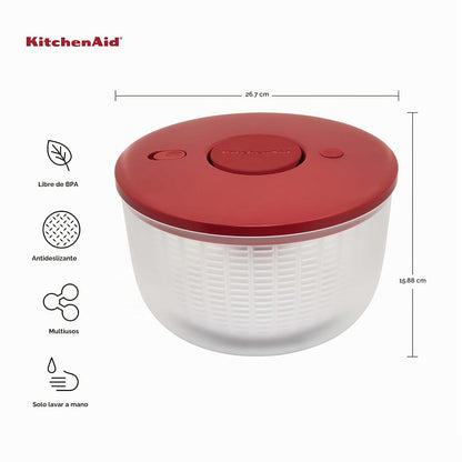 Kitchenaid Spinner Universal para Ensaladas con Tazón Extraíble, Colador y Mecanismo de Bomba con una Sola Mano, Nidos de Tazón Grande y Cuenta con Base Antideslizante, 7.43 Cuartos de Galón, Rojo