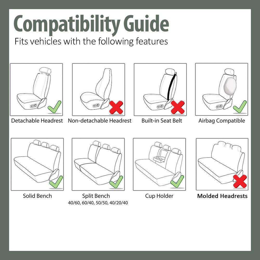FH GROUP FH-PU007217 3 Row Deluxe Leatherette Car Seat Covers w. 7 Headrests, Airbag Compatible and Rear Split Bench, Gray Color