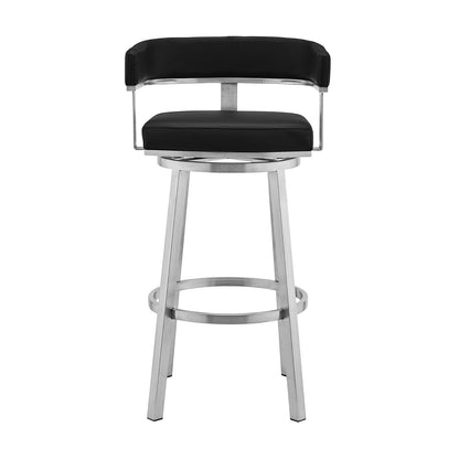 Lorin 26" Black Faux Leather and Brushed Stainless Steel Swivel Bar Stool