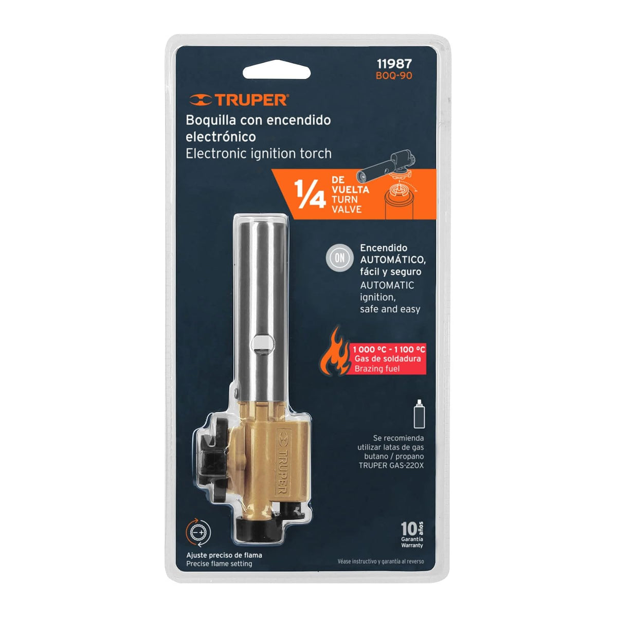 Truper BOQ-90, Boquilla con encendido electrónico, para lata 1/4 de vuelta